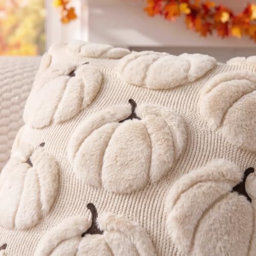 Fall Pillow Covers Pumpkin Fall Decor 16x16 Set of 2 Beige - Image 2
