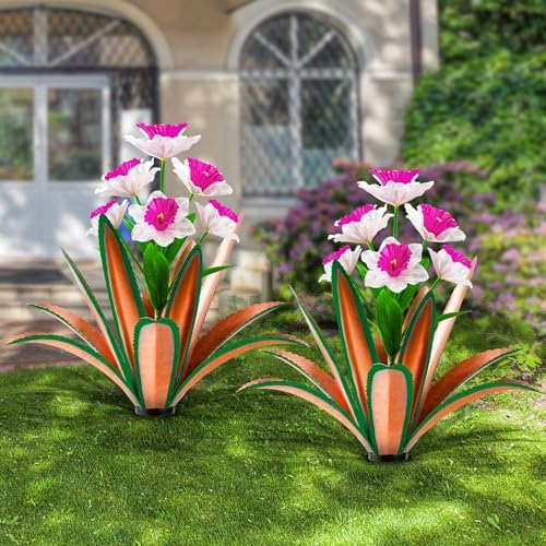 TOMBABY Huge Metal Agave Plants Outdoor Decoration Outdoor Garden Decorated with Flowers Mexican Yard Art Plant Garden Gift(red 2 Pack) by TOMBABY