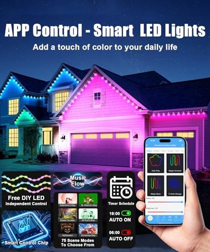 100ft Permanent Outdoor Lights for House, Smart RGB+IC Seasonal Decor - Image 3