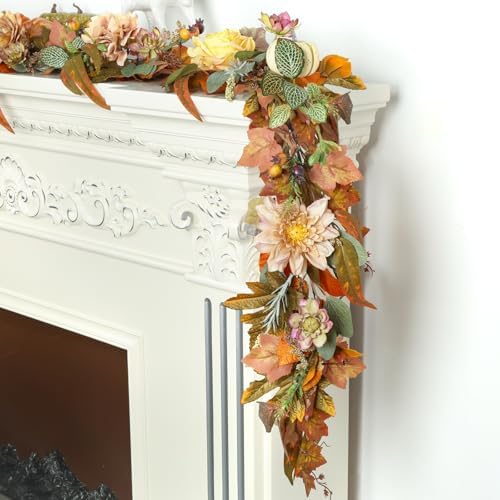 Fall Garland, 6 FT Pumpkin Garlands, Fall Leaves Garland for Table Centerpiece Door Window Fireplace Home Indoor Outdoor Fall Decorations - Image 2