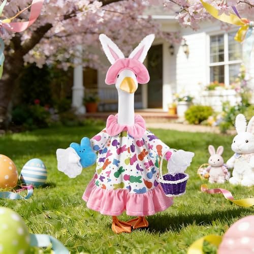 Easter Goose Outfit with Purple Basket for 23" Porch Goose Holiday Bunny Hat Costume Easter Party Outdoor Garden Patio Yard Lawn Art Decoration - Image 6