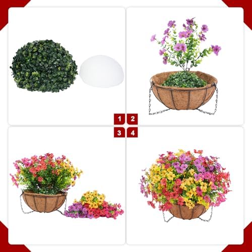 2 Set Artificial Flowers Faux Hanging Plants Basket for Spring Summer Outdoor Outside Decoration, Fake Silk UV Sun Resistant Daisy Eucalyptus for Porch Home Patio Balcony Yard Decor - Image 4