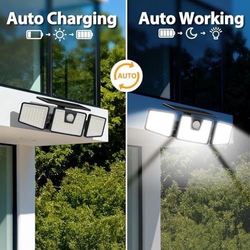 INCX Solar Lights Outdoor, 3000LM Motion Sensor Outdoor Lights, 4PCS, Black - Image 6