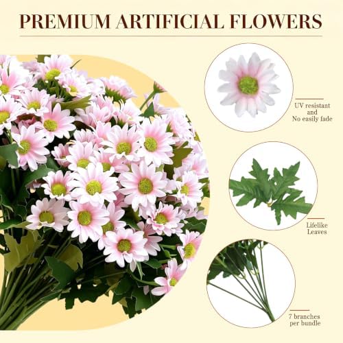 8 Bundles Artificial Daisy Flowers for Outdoors, UV Resistant Faux Daisy Mums for Outdoor Planters, Front Porch, Patio, Yard, Garden, Window Box Spring Summer Fall Decor, Pink - Image 3