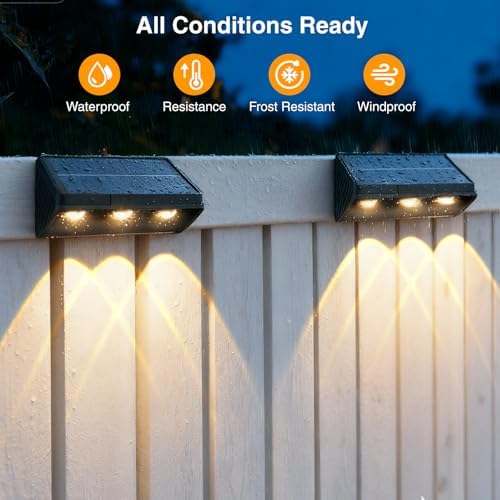 Onforu Solar Fence Lights,8 Pack Solar Lights Outdoor,3 Modes (Warm/Neutral/Cool White) for Outside,Dusk to Dawn Outdoor Lighting,IP65 Waterproof Deck Lighting for Patio,Step,Backyard,Railing,Wall - Image 5