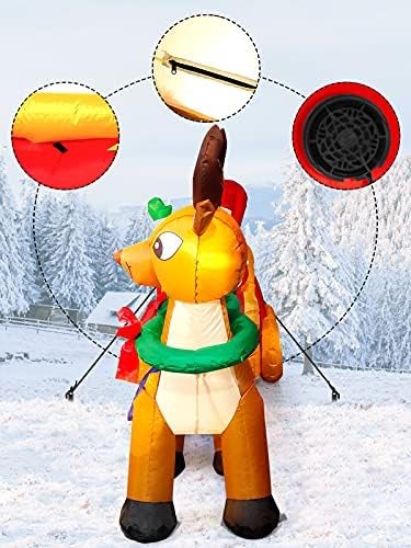 8 Feet Long Christmas Inflatables Elk, Kalolary Santa Sleigh Inflatable - Image 5
