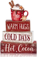 Lineshading 4 Pcs Wooden Hot Cocoa Block Signs Tiered Tray Decor with Mug by Lineshading