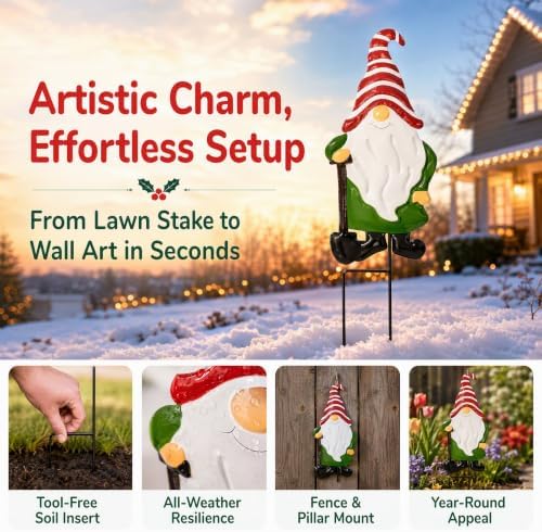 Garden Gnome Decorative Stake, Metal Shovel Standing Silhouette Art - Image 2