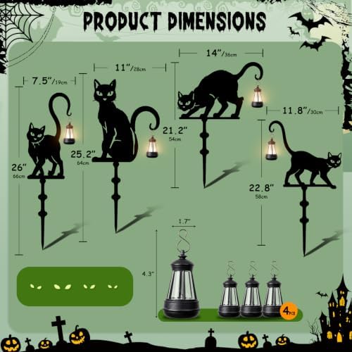 Halloween Black Cat Garden Stakes, 4-Pack Solar Lighted Yard Signs - Image 2