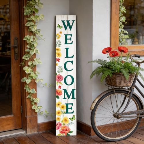 Welcome Sign for Front Door, Spring Flower 47"X8" White by Unknown