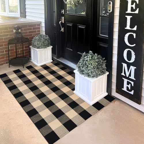 KILOCOCO Buffalo Plaid Checkered Rug 3x5 ft Front Door Rug, Brown and Black by Kilococo