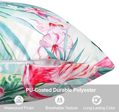 Pyonic Waterproof Outdoor Pillow Covers 18x18 inch Tropical Plant and Flamingo Throw Pillow Covers for Summer Patio Furniture Garden Porch Pool Decor - Image 4