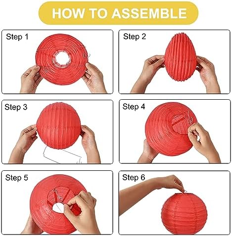 BEISHIDA 12 Inch Yellow Paper Lanterns 6Packs Hanging Round Chinese Lantern - Image 3
