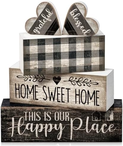 Moucuny 4 Pcs Farmhouse Table Decoration Home Sweet Home Wooden Block Signs by Moucuny