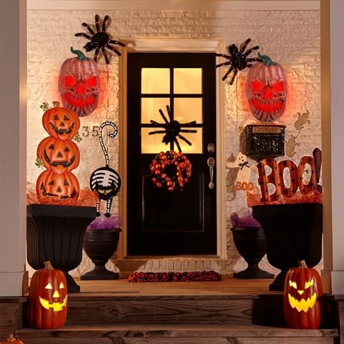 Halloween Pumpkin Porch Light Covers, Pumpkin Light Covers Skeleton Halloween Decorations Outdoor Garage Lights Fixtures Cover Fall Porch Decor for Porch, Front Door, Wall Lamp (Red) - Image 6