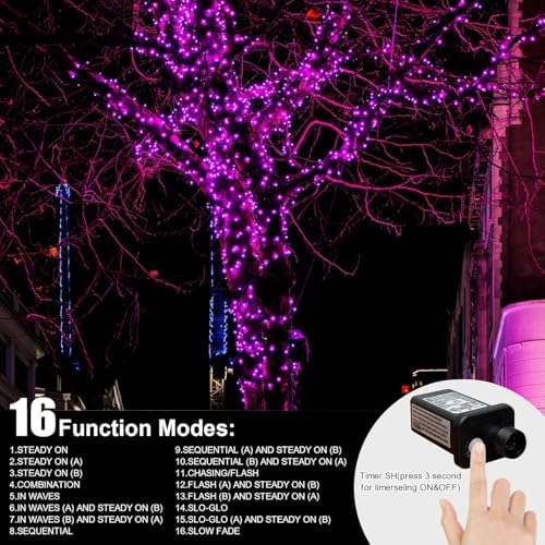 LAMPHOME 200 LED Pink Valentine Lights, 66ft 16 Modes Valentine Room Lights Clear Wire,Connectable Plug in Pink Christmas String Light Indoor Outdoor for Christmas Bedroom Valentines Party - Image 6