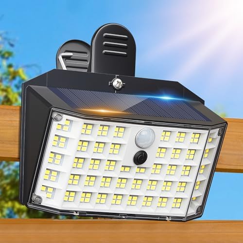 Clip on Solar Lights Outdoor, 176 LEDs 600 LM Solar Motion Sensor Lights Outdoor, IP65 Waterproof 3-Mode Clamp Light for Fence Patio Backyard Deck Garden (1 Pack) by Thumok