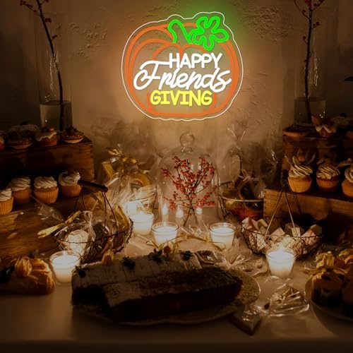 Happy Friendsgiving Neon Signs Thanksgiving Neon Sign for FriendsGiving Party Decorations FriendsGiving Sign for Wall Decor Pumpkin Neon Sign for Door Wall Art Window Home Party - Image 7