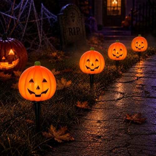 Halloween Pumpkin Pathway Lights, 4PCS Pumpkin Lights with Stakes by Konictom