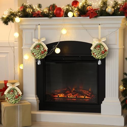 2 PCS Christmas Mistletoe Decoration Artificial Mistletoe Hanging Crystal Ornament Kissing Ball with Berry Bow for Doorway Home Xmas Tree Friendship Holiday Party Arch Ceiling Decor (Gold) - Image 5