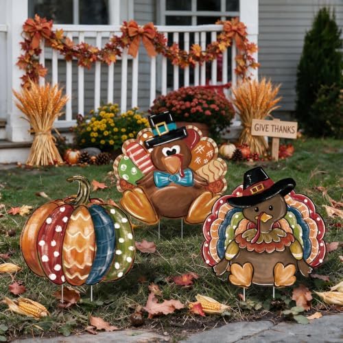 Smile Thanksgiving Yard Signs with Stakes, Turkey Pumpkin Lawn Sign, Corrugated Plastic Waterproof Outdoor Decorations for Yard Garden Porch Party Decor - Image 5