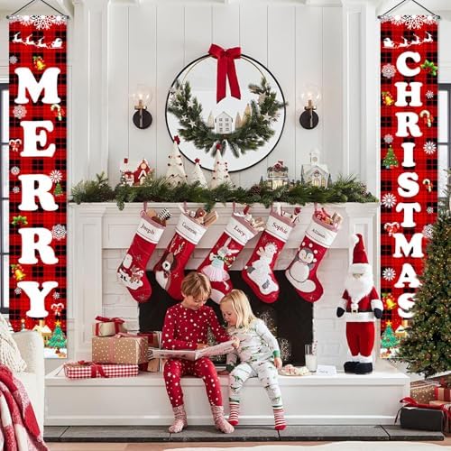 Christmas Decorations Outdoor Indoor Yard Front Porch, Merry Christmas Banner Door Decorations, Hanging Reusable Sign Xmas Decor for Home Outside Inside Yard Garage Front Door Wall, 71 Inch - Image 5