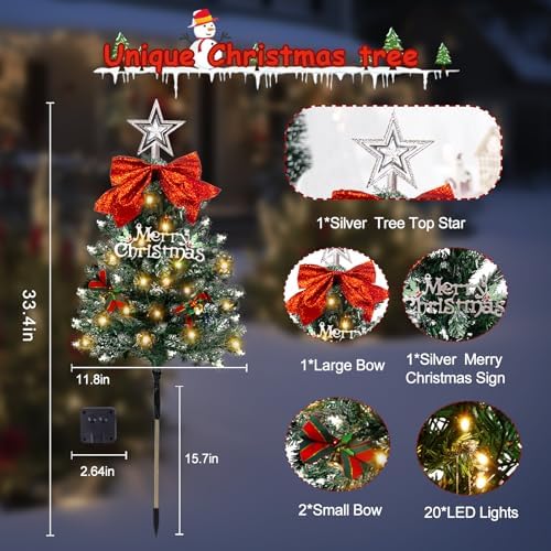 Christmas Tree Solar Pathway Lights Outdoor Decor, 8 Pack, Snowy - Image 6