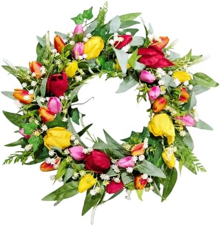 Wreaths for Front Door Decor Artificial Flower, 20" Tulip Floral by Culudea