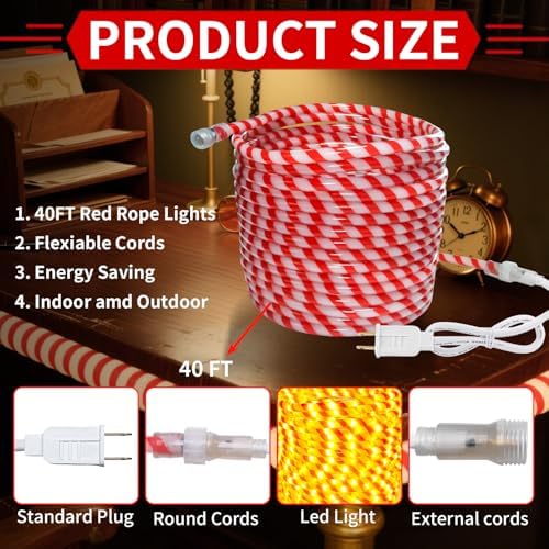 360 LED Christmas Candy Cane Rope Lights, 40FT Waterproof Xmas Tree Light, Connectable Tube Light Plug in for Indoor Outdoor Garden Yard Holiday Wedding Festival Party Decoration - Image 7