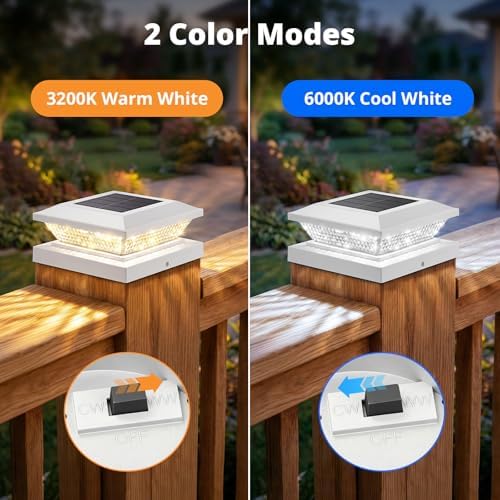 Mlambert 4x4 Solar Post Cap Lights Outdoor 4 Pack, Waterproof Solar Fence Light for Wooden/Vinyl Post, 2 Color Outside Deck Patio Porch Decor, White - Image 2