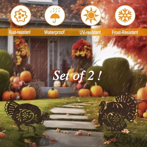 Metal Turkey Thanksgiving Yard Signs,Fall Decorations Outdoor Garden Stakes - Image 2
