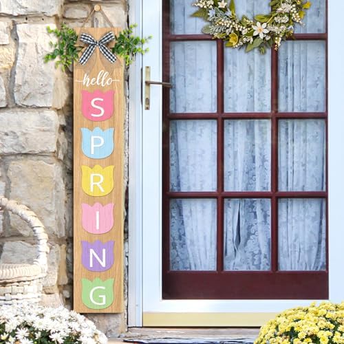 Welcome Porch Sign, Wooden, 47.2", Outdoor Front Door, Spring Tulip - Image 6