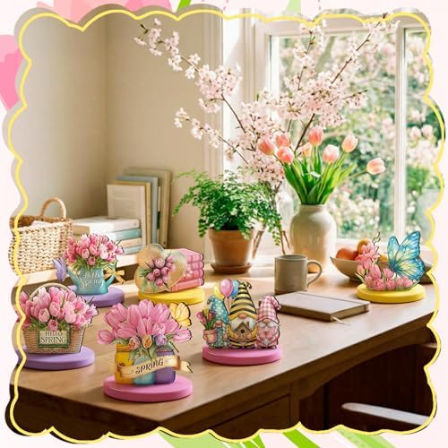 Amyhill 12 Pcs Spring Table Decorations Wooden Tabletop Centerpiece Wooden Table Sign for Tiered Tray Fiesta Carnival Party - Image 4