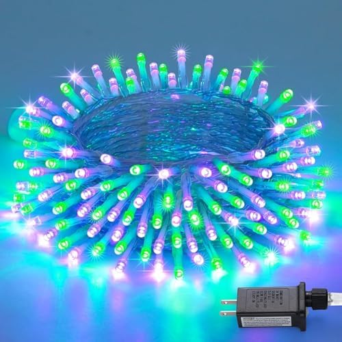 JMEXSUSS 200 LED Purple Green Halloween Lights Indoor Outdoor,Christmas Lights Clear Wire Plug in for Halloween Tree Decorations by JMEXSUSS