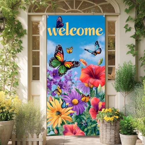 Front Door Covers Decorative, Spring Flower Design Door Curtain 70.8 x 35.4 Inch for Porch Outdoor Indoor Home Decor (Colorful-238) - Image 7