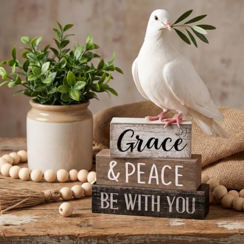 Moucuny 4 Pcs Christian Table Decoration Wooden Stack with Beaded Tassel - Image 5