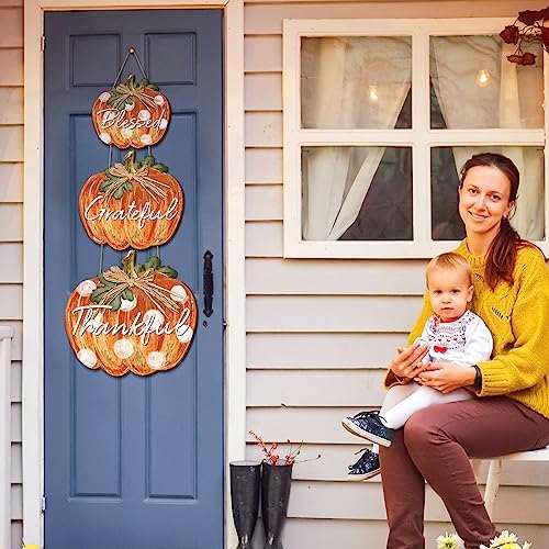 Huwena Fall Thanksgiving Home Decorations, Pumpkin Door Decor, Wooden - Image 6