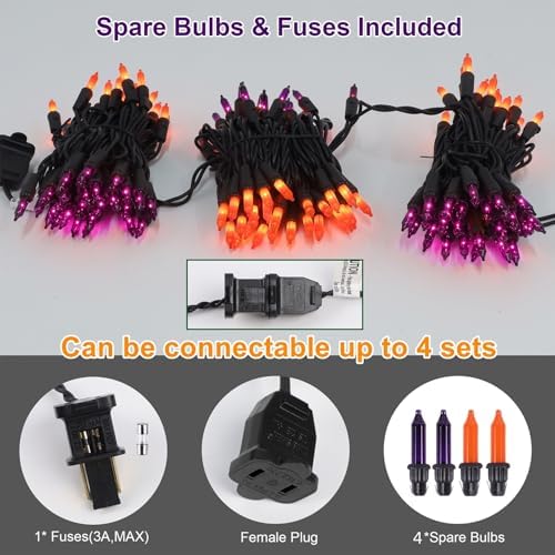 LJLNION Halloween Lights, 29ft 150 Count Black Wire Fairy Mini Lights, 120V UL Certified Incandescent Light String, Connectable for Garden Patio Holiday Party Outdoor Decor, Orange & Purple - Image 6