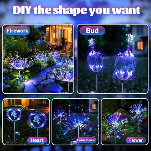 Anordsem Solar Garden Lights Outdoor: 120 LED Sparkler Fireworks Starburst Colorful Lighting - Waterproof DIY Dandelion Outside Yard Art Decorations - Gardening Gifts for Women Grandma - Image 3