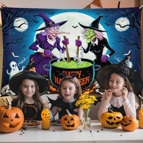 Happy Halloween Backdrop Banner - Large Fabric Moon Night Spooky Witch Ghost Background Banner for Photo Sign Booth Indoor/Outdoor Wall Decor - Image 5