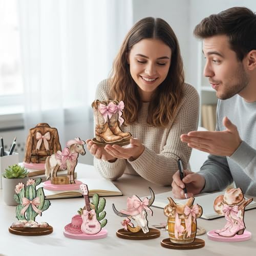 Wesiti 12 Pcs Cowgirl Party Decorations for Table Western Cowgirl Table Decorations Coquette Wooden Bownot Boot Hats Centerpiece Tabletop Decor for Tiered Tray Decor Bachelorette Favor - Image 5