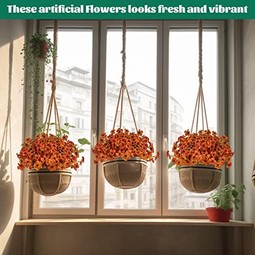 Lnoicy 12 Pcs Artificial Flowers for Outdoor,Plastic Flowers Decoration, UV Resistant Faux Flowers Shrubs, Artificial Plants for Indoor Outside Garden Home Wedding Farmhouse(Orange) - Image 4