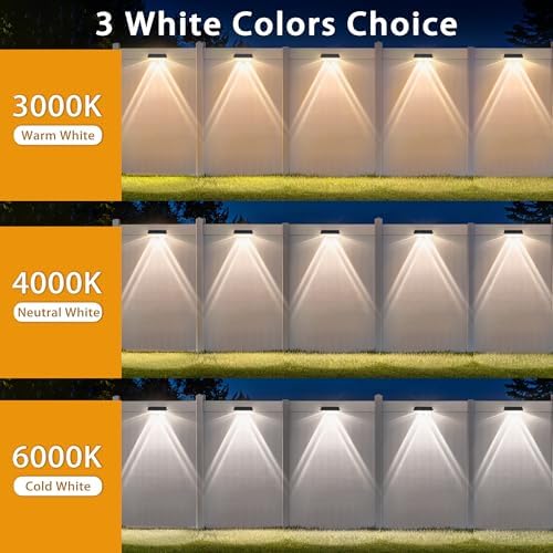 Solar Fence Lights Outdoor, 16 Pack Fence Lights Solar Powered, 3 Color Modes Warm/Natural/Cool White (3000K/4000K/6000K), IP67 Waterproof Dusk to Dawn Solar Lights for Fence, Backyard, Patio, Deck - Image 2