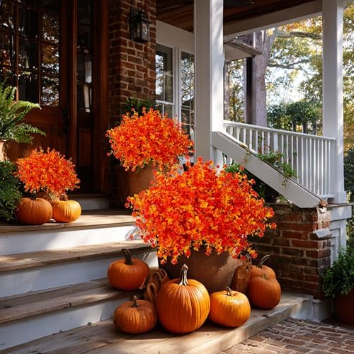 AXYLEX Artificial Fall Flowers Outdoor, Fake Mums (Orange Yellow) - Image 5