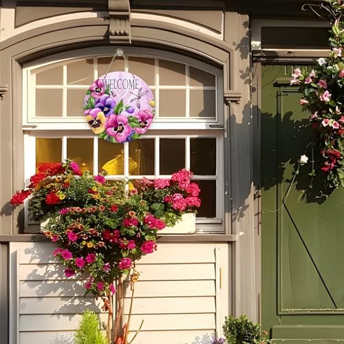 Deroro Welcome Spring Summer Pansy Flower Front Door Sign - Image 5