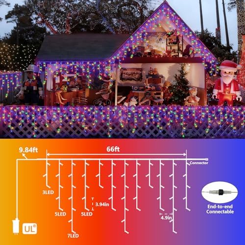 YEGUO 66ft 800 LED Christmas Lights Outdoor Waterproof, 160 Drops Christmas Icicle Light Indoor, 8 Modes Icicle Xmas Lights with Memory Timer(Multicolor) - Image 2
