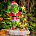 YDKOJGW Green Monster Solar Garden Statue with Christmas Tree and 6 LED Lights - Outdoor Figurine - Glossy Resin - Waterproof - Spot Clean - Christmas Decor by YDKOJGW