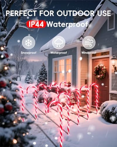 COOLWUFAN 12 Pack 17 Inch Candy Cane Christmas Pathway Lights Outdoor Decor - Image 3