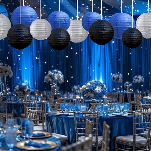 BEISHIDA Blue Black Silver Paper Lanterns 6/8/10/12 Inch Round Chinese Lamp - Image 4