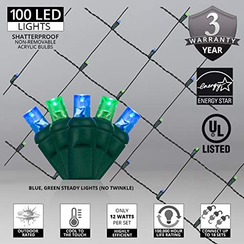 Wintergreen Lighting 100 5mm Blue and Green LED Net Lights, 4 x 6 ft Indoor/Outdoor Commercial Grade Outdoor Christmas Decor for Bushes, Hedges & Holiday Displays - Image 3